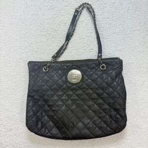 DKNY Quilted Shoulder Bag Chain Strap Black Leather Tote Handbag‎ Purse